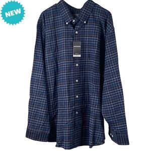 Van Heusen Dress Shirt Men's 2XLB Blue Flannel Plaid Long Sleeve Button Up NEW